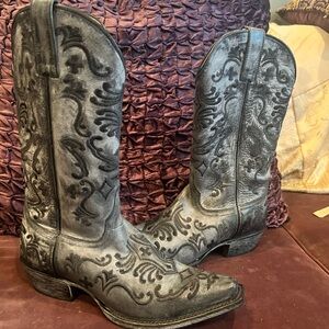 Black Embroidered Cowboy Boots